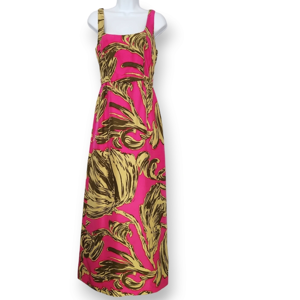 Milly 100% Silk Sleeveless Pink Gold Maxi Dress Gown Size 4 Prom Wedding Party - Picture 1 of 7